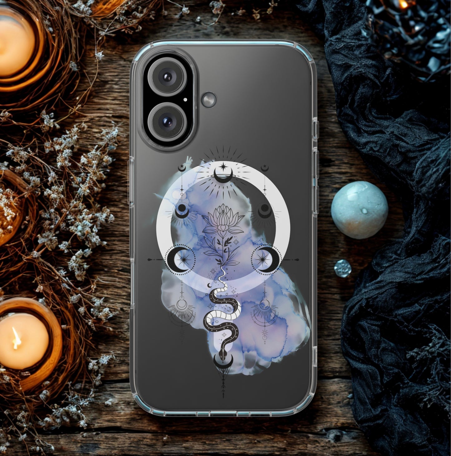 Magnetic Phone Case — Mystic Moon & Snake Floral Artwork