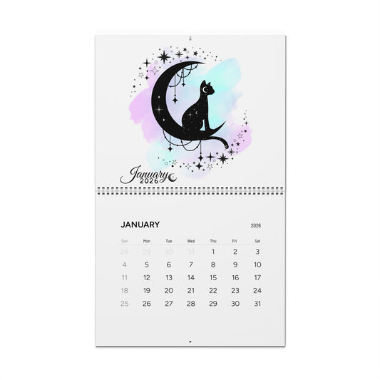 2026 Moon Cat Wall Calendar — Cute Celestial Monthly Planner