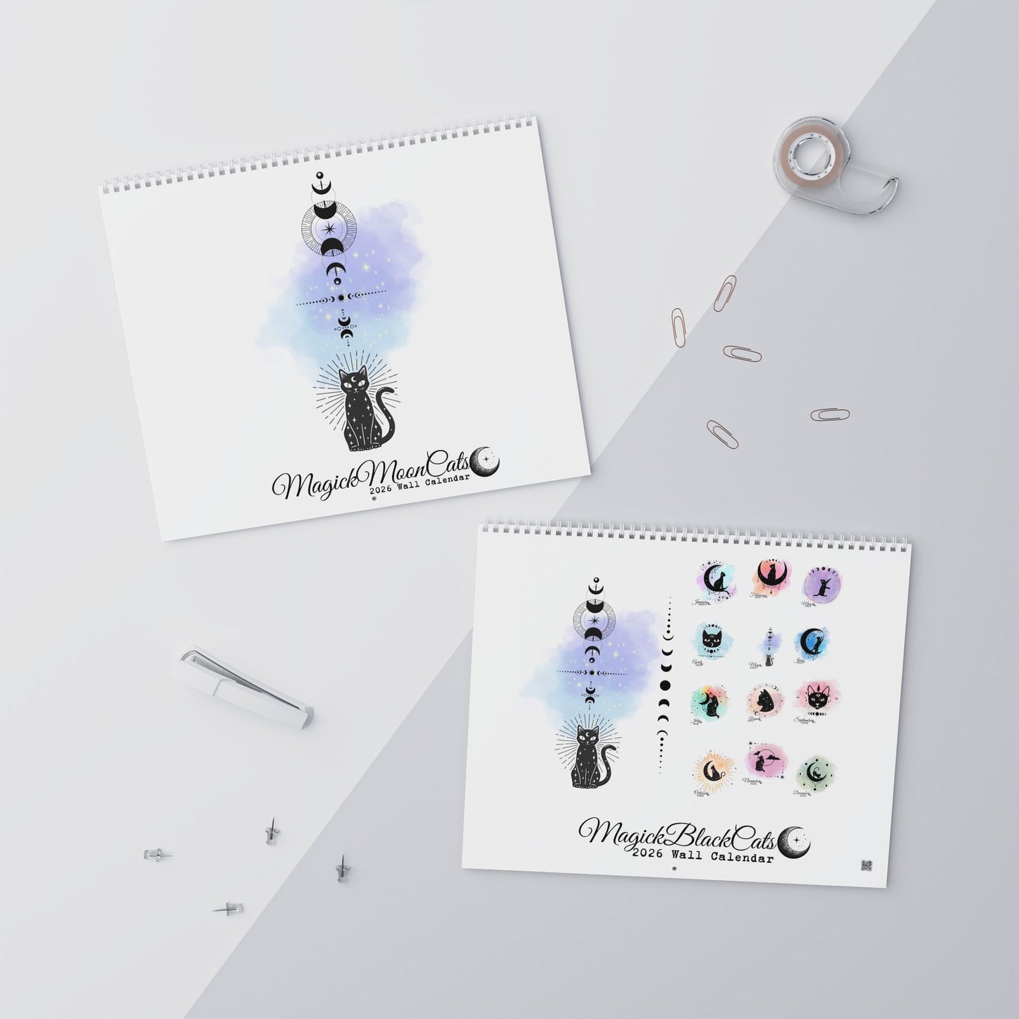 2026 Moon Cat Wall Calendar — Cute Celestial Monthly Planner